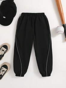 SHEIN Chàng trai trẻ Tương phản Màu sắc Thể thao Quần thể thao Với Cán Hem Và Cổ tay áo - màu đen - Xem 3