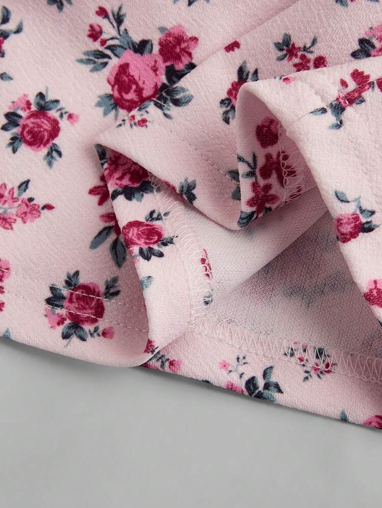 Teen Girls' Patchwork Floral Print Blouse And Ruffle Hem A-Line Skirt
