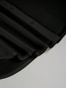 SHEIN Privé 純色鈕扣長袖襯衫 - 黑色 - 查看 7
