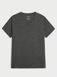Manfinity Dauomo Camiseta De Manga Corta Con Cuello En V De Color Sólido Para Hombre