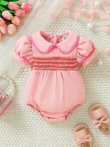 Baby Girl Pink Rompers With Ruffled Collar, Spring And Summer - Multicolor - View 1