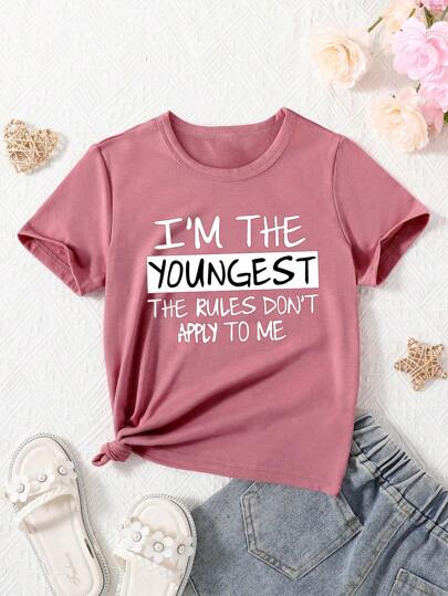 Young Girl Casual Fashion Slogan Letter Pattern Printed Short-Sleeved T-Shirt Spring And Summer Summer Holiday