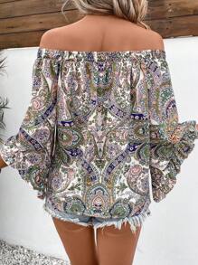 SHEIN VCAY 女士洋裝顯肩短上衣,印花設計底裝 - 紅色 - 查看 2