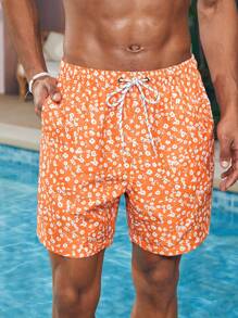 Manfinity VDAYZ 1pc Men's Summer Beach Drawstring Waist Floral Beach Shorts Couples Matching Swimwear Vacation,Hawaiian, Matching Couple Swimwear, His And Her Swimsuits, Couple Bathing Suit Set, Matching Swim Sets For Couples - Multicolor - View 6