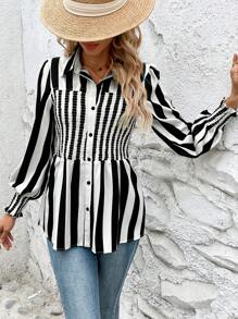 SHEIN Clasi Blusa Avvolgente A Righe Per Donne - Bianco e nero - Visualizzare 3