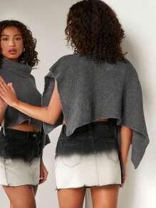 Hauture Suéter Con Cuello De Tortuga Y Capa Asimétrica - Gris Oscuro - Ver 2