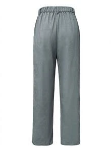 Đúng mốt Vải to sợi Túi Giải trí Dài Quần - Xám - Xem 2