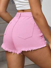 SHEIN EZwear Distressed Frayed Denim Shorts