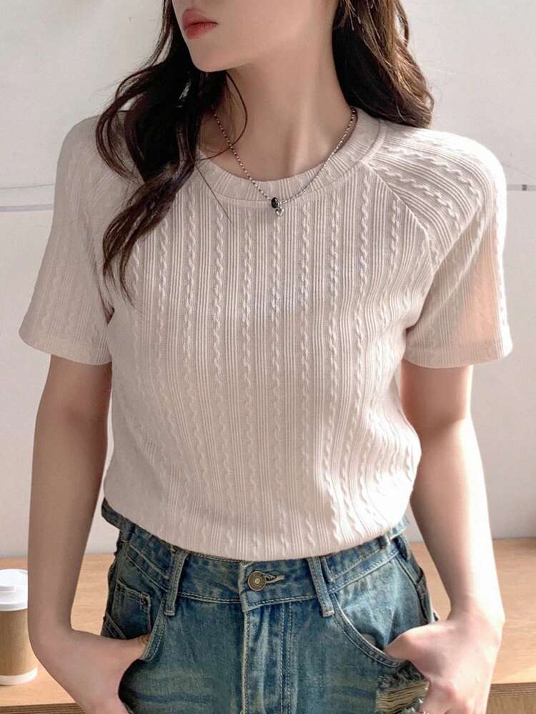 Women's Solid Color Raglan Sleeve T-Shirt Summer Preppy Tops