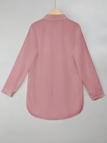 SHEIN Privé Camisa Sólida De Color Con Botones Y Bolsillo Con Parche - Rosa - Ver 2