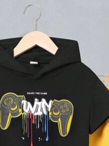SHEIN 男孩休閒寬鬆遊戲控制器印花帽t短袖套裝,搭配jogger褲 - 彩色 - 查看 4