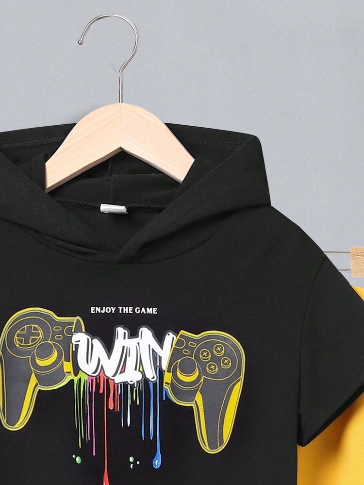 SHEIN 男孩休閒寬鬆遊戲控制器印花帽t短袖套裝,搭配jogger褲 - 彩色 - 查看 4