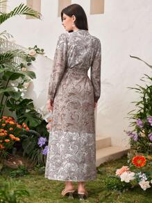 Al Najma Ganz Bedrucktes Shirtkleid Mit Langen Ärmeln Und Gürtel