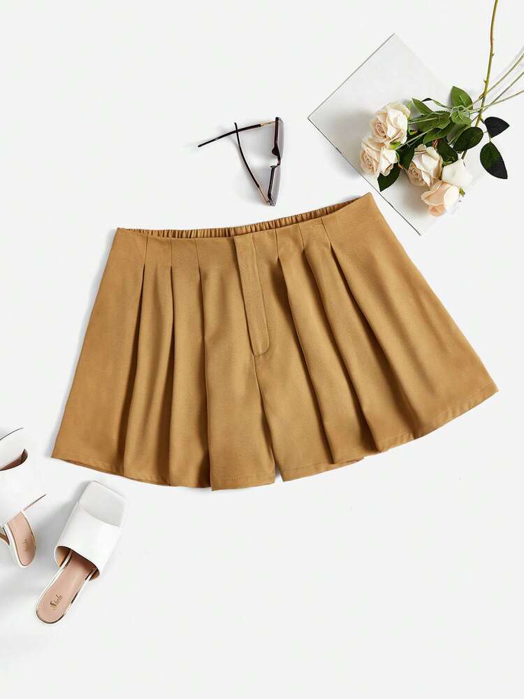 Plus Size Wide Leg  Shorts With Slanted Pockets