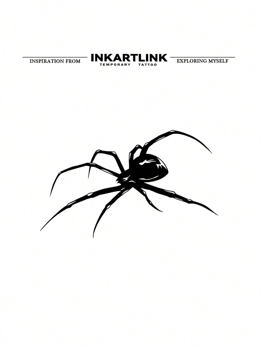 1pc 8*12cm Spider Herbal Juice Temporary Tattoo Magic Tattoo, 15 Days, Semi-Permanent, Long Lasting 1-2 Weeks - Black - View 1