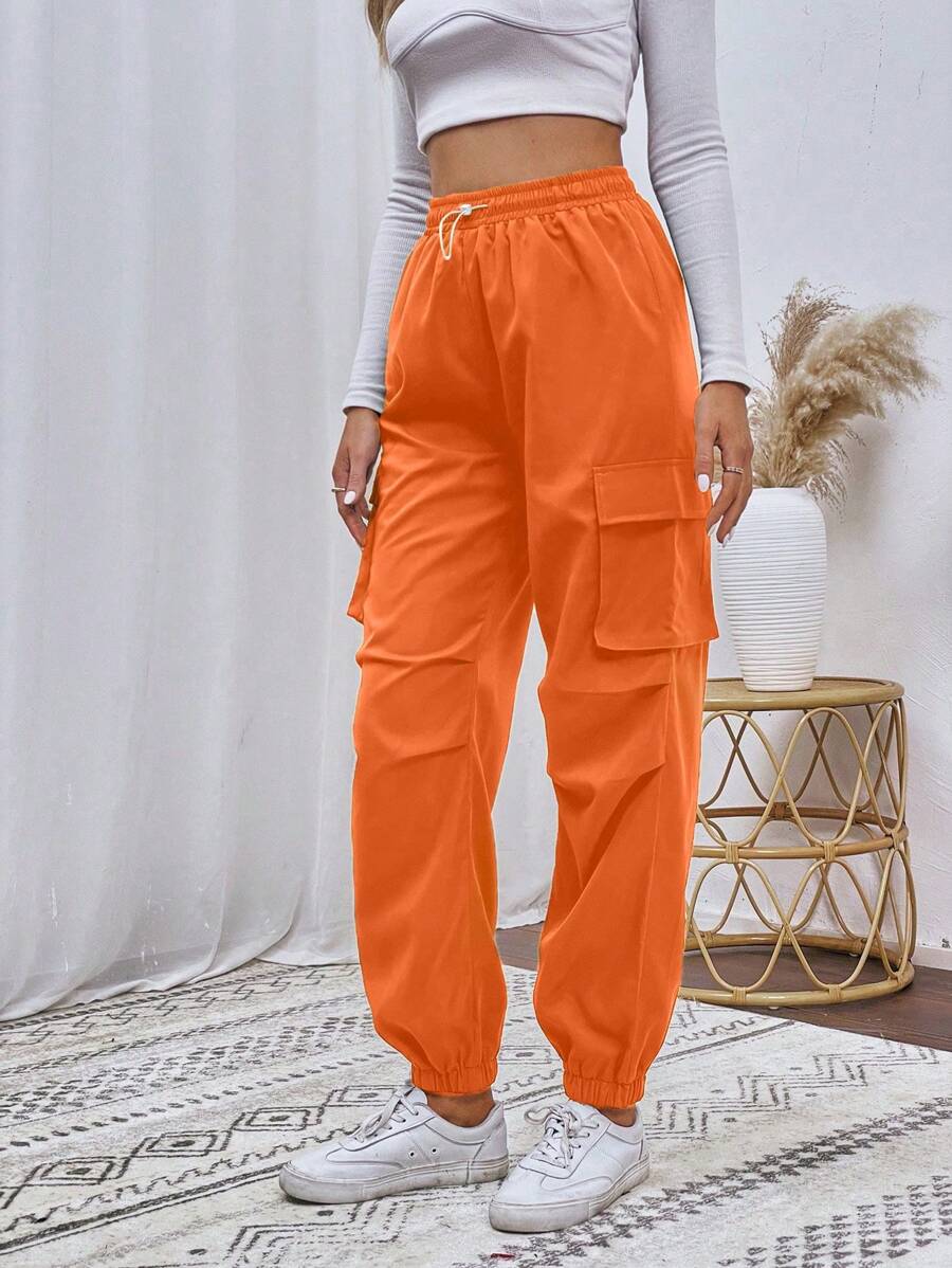 SHEIN Unity Drawstring Waist Cargo Long Pants Fall Cloth For Women