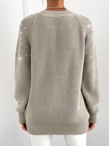 EURMUSE Women's Round Neck Raglan Long Sleeve Sweater - Apricot - View 2