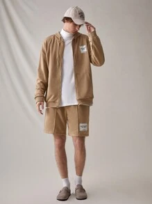 Manfinity VCAY Conjunto Casual de Moletom com Capuz e Shorts Soltos com Patches Decorativos para Homens, para Outono e Inverno