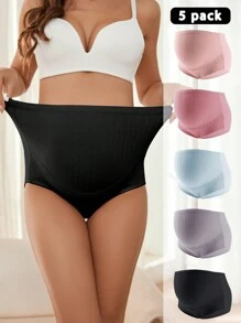 SHEIN Panty di colore solido Maternità a vita alta con bordo in pizzo - Set di 5 Lingerie per la madre