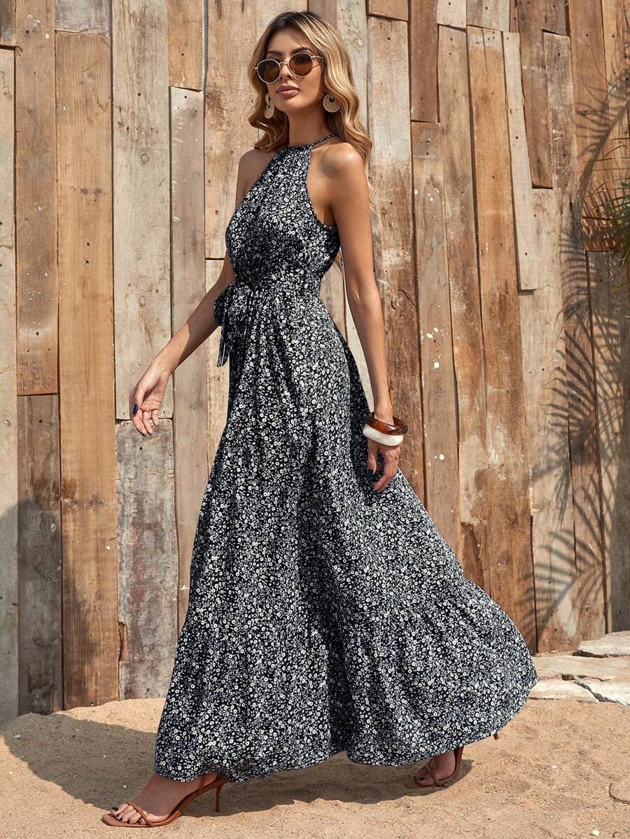 Chiquease 女式掛脖花卉印花連身裙