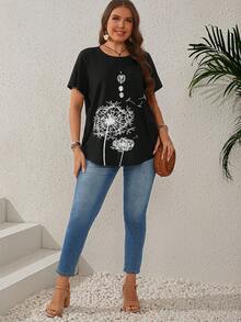 EMERY ROSE Kích thước lớn Của phụ nữ Bồ công anh In Ngắn tay Áo thun - màu đen - Xem 6