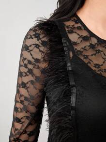 Modelyn Women's Lace Patchwork Furry Dress Long Evening Dresses Fall Cloth For Women - Black - View 4