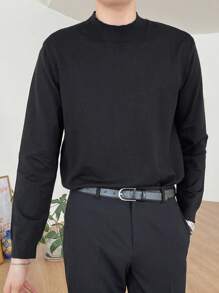 DAZY 男士纯色立领高领毛衣 - 黑色 - 查看 7