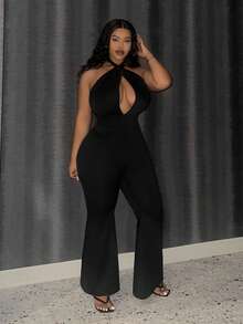Slaydiva 大尺碼女性性感十字背心束身連體褲 - 黑色 - 查看 5