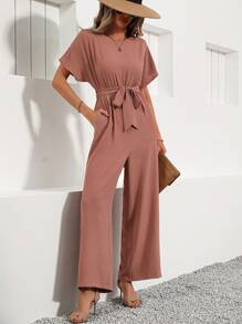 SHEIN LUNE Của phụ nữ tay cánh Áo liền quần Với Eo - Màu Khaki - Xem 3