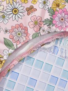 SHEIN SLAYR KIDS Young Girl's Knitted Flower Print One-Piece Swimsuit For Vacation