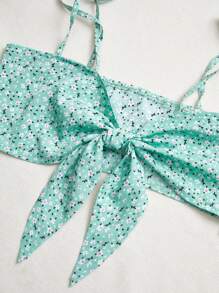 SHEIN WYWH Của phụ nữ In hoa Tie Trước Cami ngọn - màu xanh lá - Xem 3