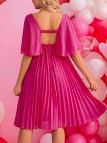 SHEIN Elegant & Romantic Maternity Party Dress With Ruffle Hem - Hot Pink - View 2