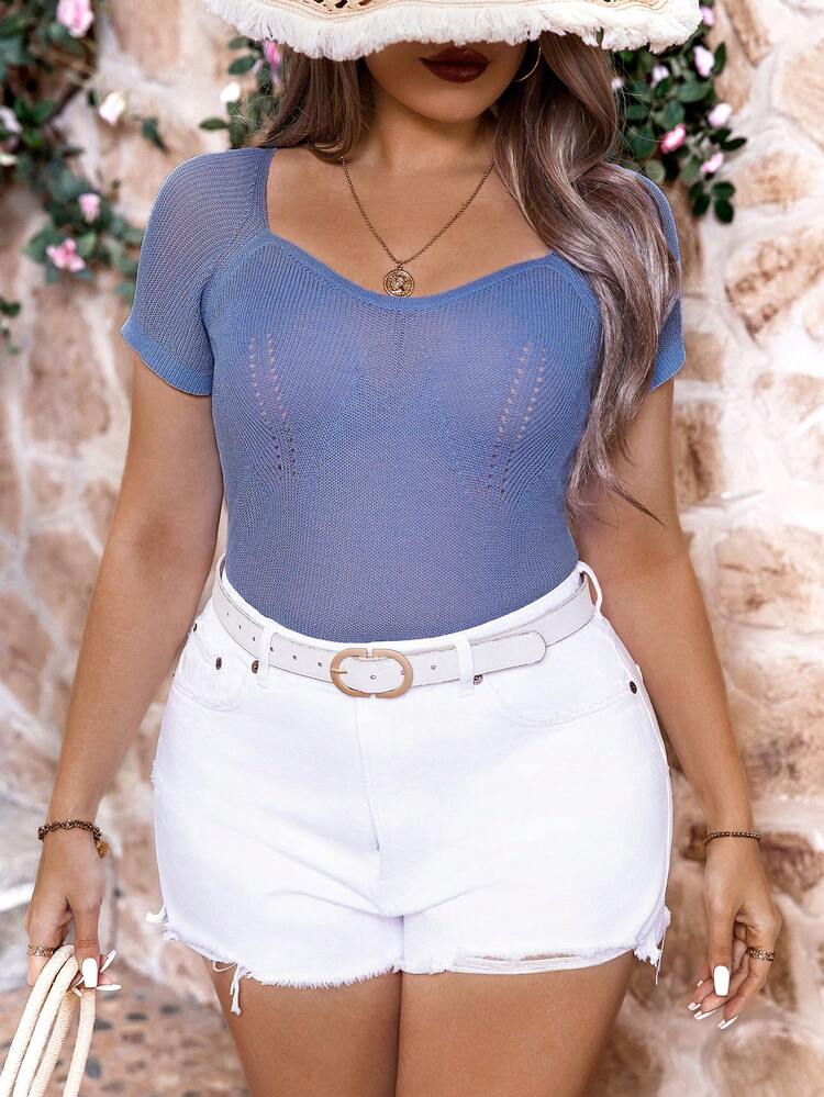 Plus Size Solid Color Raglan Short Sleeve Knit Top