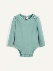 Cozy Pixies 4pcs/Set Baby Boy Solid Color Long Sleeves Overlapping Shoulder Bodysuit - Green - View 7