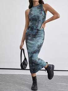 Casual Women's Summer SHEIN Essnce Teacher Clothes Bodycon Dress Long Bodycon Dress Casual Print Sleeveless Vacation Matching Long Dress - Multicolor - View 5