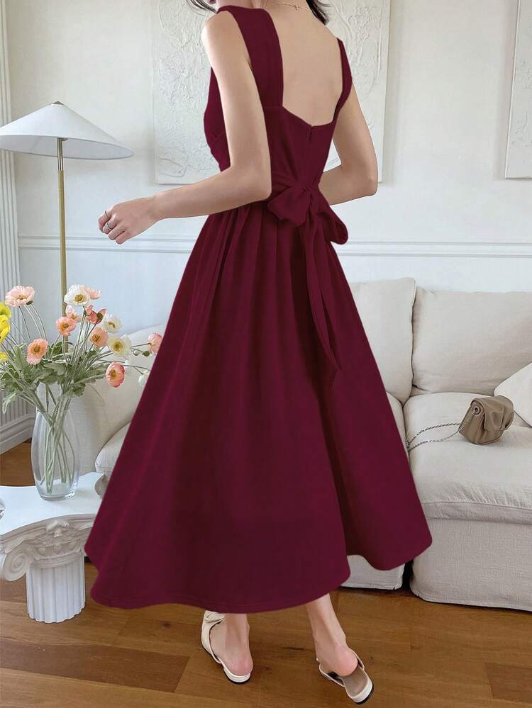 Valentine's Day Solid Color Square Neck Sleeveless Dress For Women Sundress Red Women Dresses