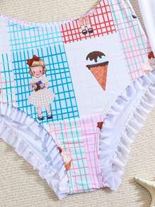 Teen Girl Swimsuit, Cartoon Pattern Printed One-Piece Swimsuit - Multicolor - View 3