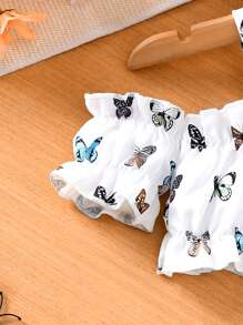 Butterfly White Spaghetti Strap Cool Fashion Tank Top For Baby Girls - Multicolor - View 3