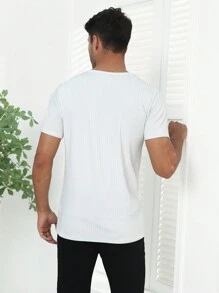 NITAGUT Hombres Camiseta tejida de canalé unicolor - Blanco - Ver 2