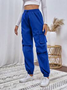 SHEIN Unity Pocket Design Jogger Cargo Pants - Royal Blue - View 4