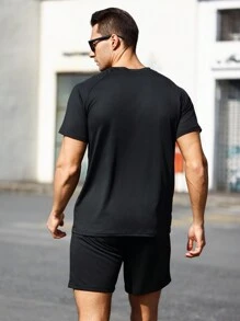 Manfinity Sport Corelite 男款字母印花插肩短袖運動t卹 - 黑色 - 查看 2