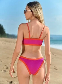 SHEIN Swim Color Block Edge Stitched 2-Piece Bikini Set Carnival Summer Beach - Multicolor - View 2