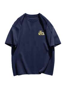 Women's Casual Cartoon Pattern Short Sleeve T-Shirt, Summer - Navy Blue - View 3