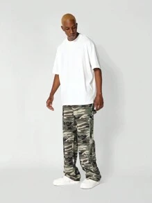 SUMWON Quần Jeans In Camo Flare Fit Có In Sơn - Màu xanh lá cây đậm - Xem 3