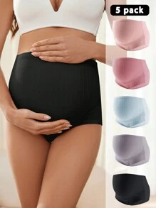 SHEIN Panty di colore solido Maternità a vita alta con bordo in pizzo - Set di 5 Lingerie per la madre