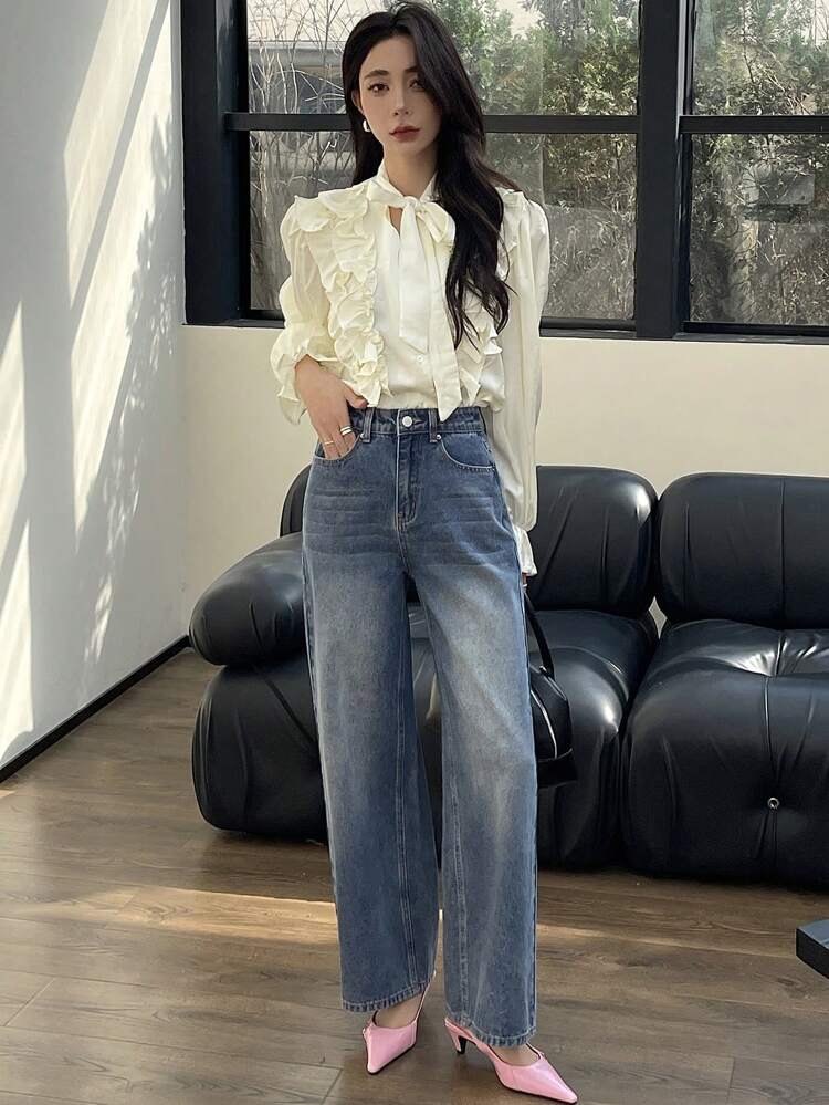 Ladies' Denim Pants With Pockets Old Money Style Women Jeans