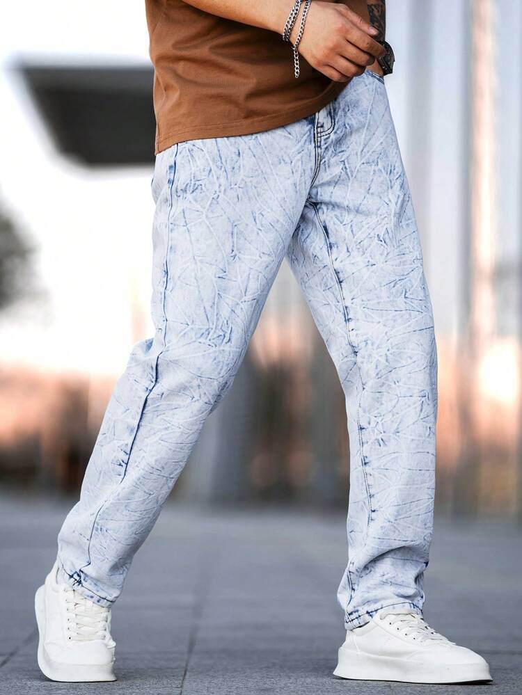 Men'S Water Washed Denim Jeans With Slanted Pockets