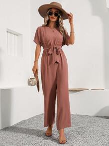 SHEIN LUNE Của phụ nữ tay cánh Áo liền quần Với Eo - Màu Khaki - Xem 5