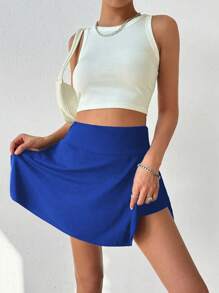 SHEIN Unity Falda-pantalón De Color Sólido Con Bolsillos Para Mujer - Azul - Ver 6