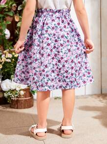 SHEIN Young Girl's Woven Loose Casual Vacation Skirt With Floral Print - Purple - View 2